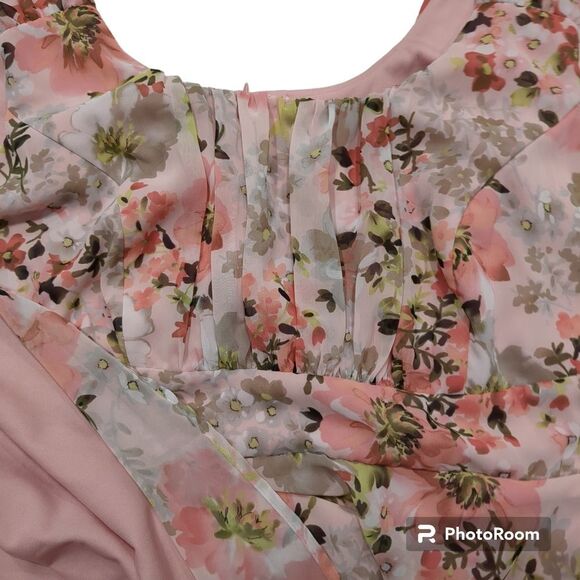 ELLA Signature Ladies Dress  Plus Size 20 Pink Floral Chiffon Empire Waist - Picture 3 of 6